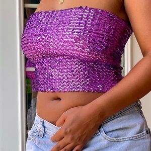 Y2k Purple Strapless Sequin Top